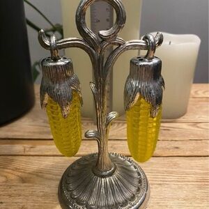 Vintage Hanging Yellow Plastic Corn 3Piece Set Salt and Pepper Shakers Hong Kong